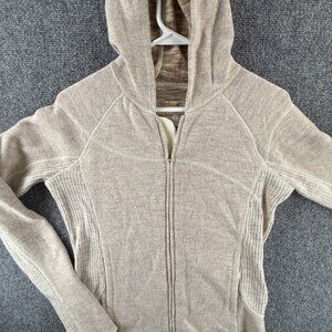 Mountain Hardwear Jacket Women Beige Full Zip Hooded Medium Wool Blend Pockets